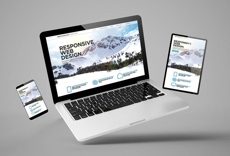 ホームページを表示したスマートフォン、タブレット、PC